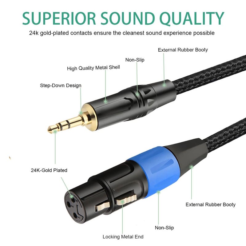 JOMLEY كابل JOMLEY XLR إلى 3.5 مم بطول 3.3 قدم، XLR أنثوي غير متوازن إلى جاك ستيريو 1/8 بوصة كابل ميكروفون لالهاتف المحمول، الكمبيوتر المحمول، السماعة، الخلاط - Image 5